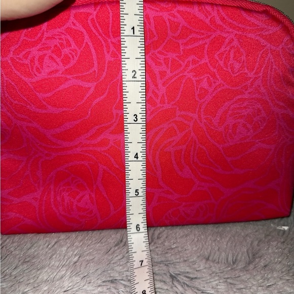 Lancome Paris Small Cosmetic Bag Hot Pink Floral Design Zip Fairycore Romantic - Picture 7 of 7